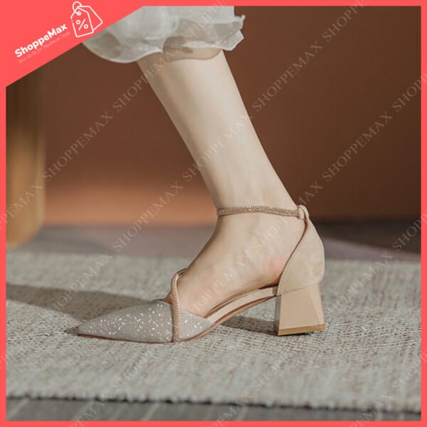 buckle strap thick heels cream