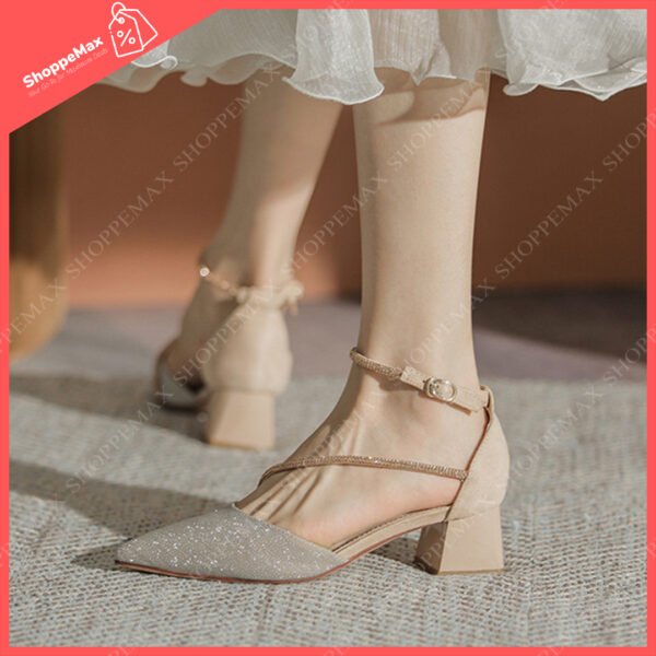 buckle strap thick heels cream