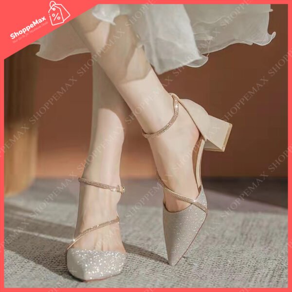 buckle strap thick heels cream