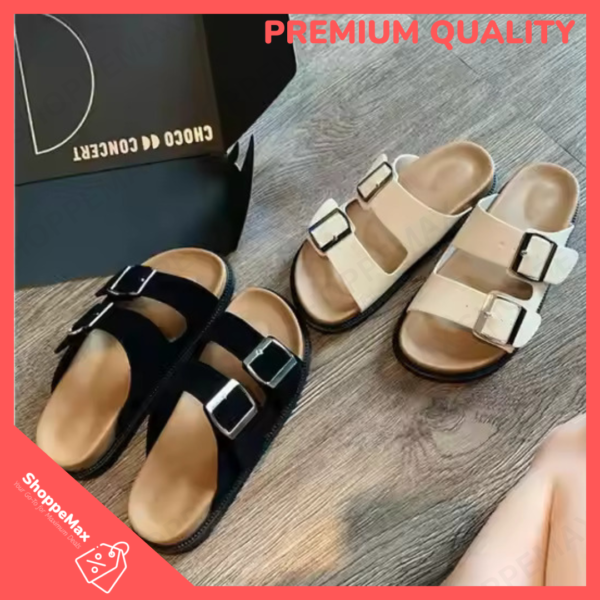 Premium Quality Women Two Traps Sandals Metal Buckle